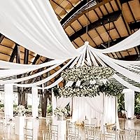 Vista 26 de 6 paneles de cortinas blancas para boda, cortinas de gasa transparente de 5 x 30 pies para arco, fiesta, ceremonia y decoración de escenario