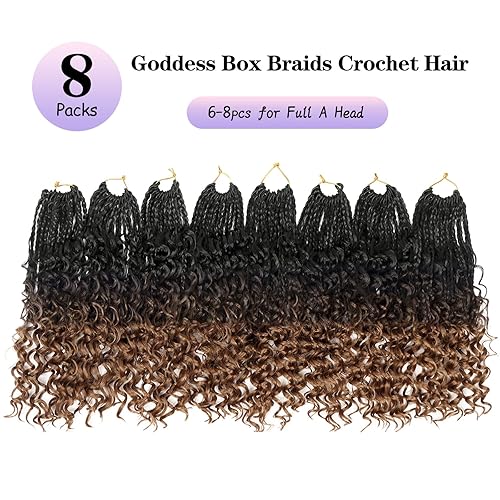 Vista 279 de Goddess Box Braids Crochet Hair With Curly Ends 18 Inch Bohomian Box Braids Crochet Braids 8 Packs 3X Crochet Braids Synthetic Braiding Hair 1B-4-30