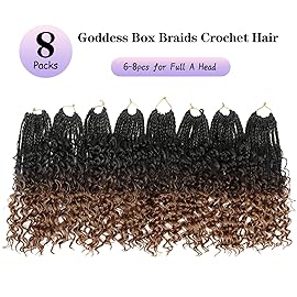 Goddess Box Braids Crochet Hair With Curly Ends 8 Inch Bohomian Box Braids Crochet Braids 8 Packs 3X Crochet Braids Synthetic Braiding Hair Extension for Black Women (8 Inch (Pack of 8), 1B-4-30)