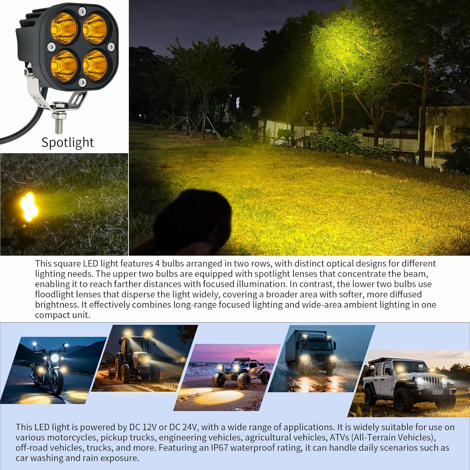 2-Pack 40W 3Inch Yellow/Amber Spot Beam LED Pod Light - Bright Off-Road Driving Fog Lights, Waterproof Auxiliary Ditch Lights for Truck, SUV, ATV, Boat, Motorcycle, Pickup, Tractor