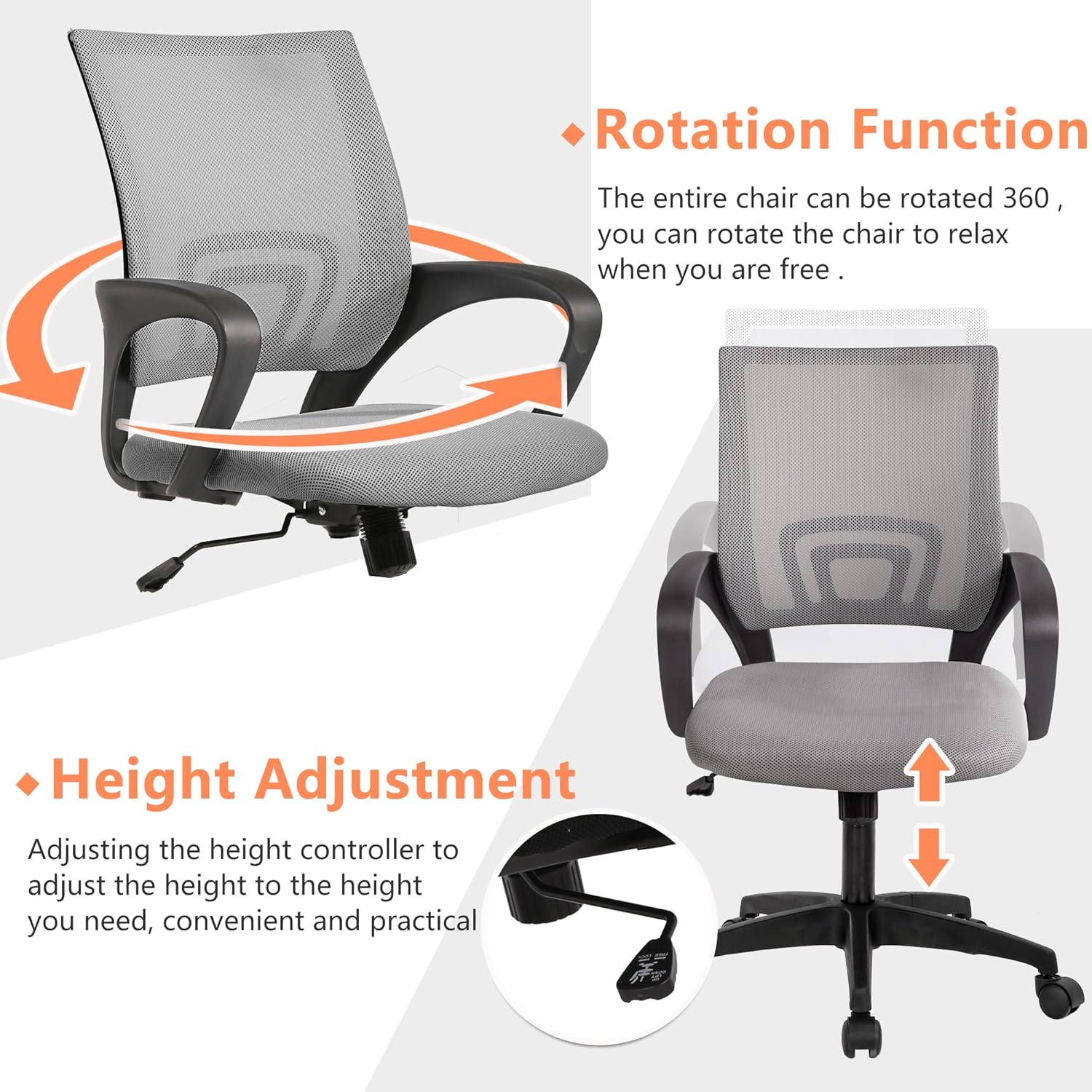 PayLessHere Home Office Chair Desk Computer Chair Adjustable Ergonomic Chair Lumbar Support Armrest Executive with High Density Mesh 360 Degree Swivel Chair for Adults Chair (Pack of 1, Grey)