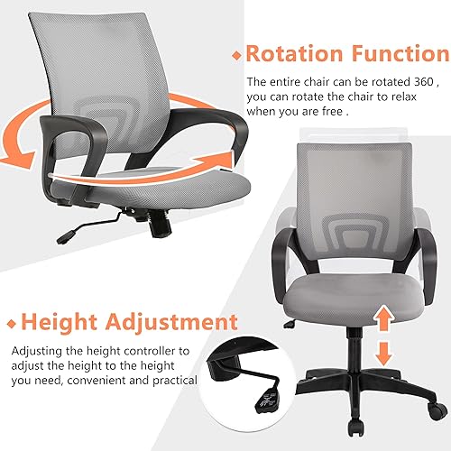 Miniatura 5 de PayLessHere Silla de oficina en casa, silla de computadora, silla ergonómica ajustable, soporte lumbar, reposabrazos ejecutiva con malla de alta