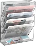 EASEPRES Mesh suspendu porte-fichier mural Organisateur Stockage 6-Tier Black Paper Clipboard Rack Vertical Metal Wall Mounted Files Holder Organization for Office Home School, Noir