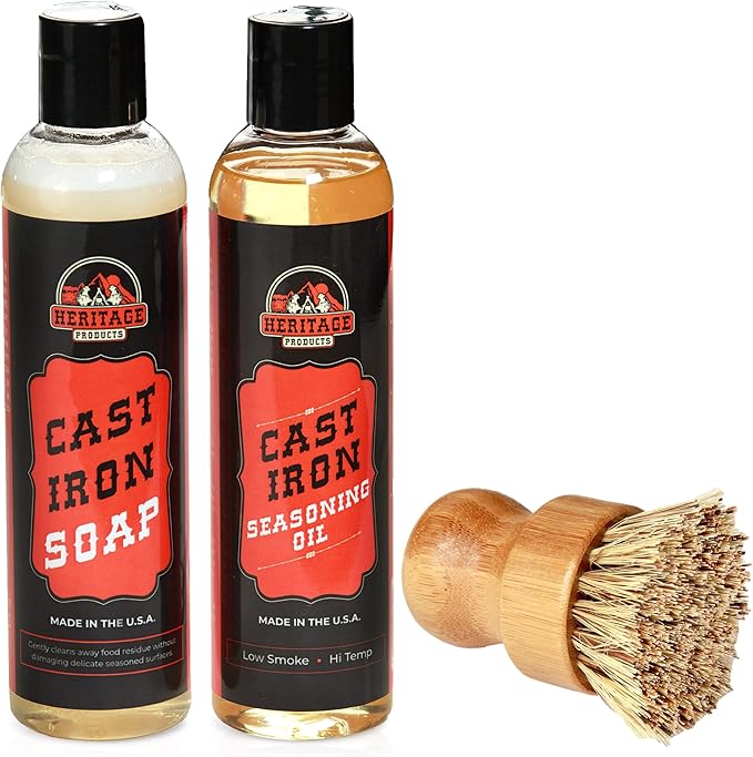 Heritage Products Cast Iron Soap, Skillet Seasoning Oil and Brush, 3Pc Cast Iron
