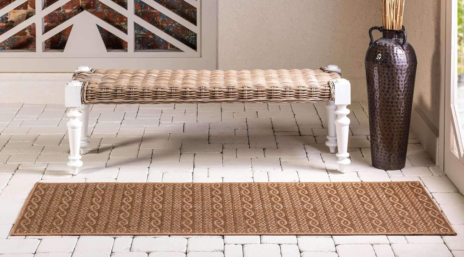 Unique Loom Outdoor Modern Collection Area Rug - Links (2' 2" x 6' 1" Runner, Light Brown/ Brown)