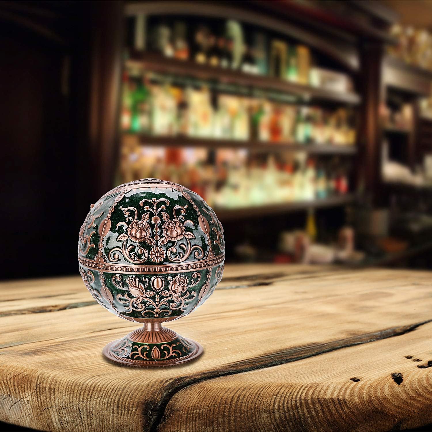 Nеw Prоduсt LAUYOO Windproof Ashtray with Lid for Cigarettes Metal Portable Cigar Ashtray Odor Eliminator for Indoor outdoor Hand Stamped Rose Pattern with Sparkle Fancy Gift for Men Women (Jasper -Red Copper)