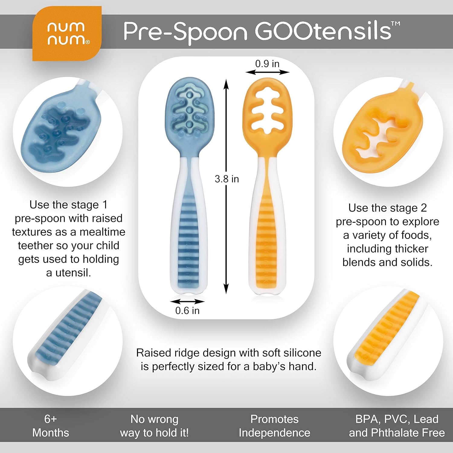 Numnum Pack 2 Precuillere D Apprentissage Pour Bebe 6 Bleu Orange Silicone Ideal Blw Amazon Fr Bebe Et Puericulture