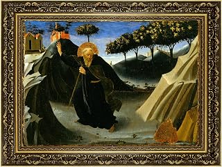 Saint Anthony Abbot Poster Canvas Print Oil Paintings Reproduction World Classics Middle Ages Artwork Wall Art Painting Pictures Wall Decor Home Decor for Living Room Office Apartment (Retro Framed,16L"x20W")