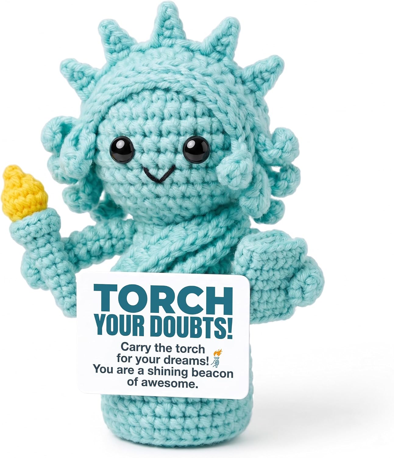 Haraketlt Handmade Crochet Statue of Liberty Plush - Lady Liberty Stuffed Toy with Encouragement Card, NYC Travel Souvenir, Emotional Support Gift in Kraft Box