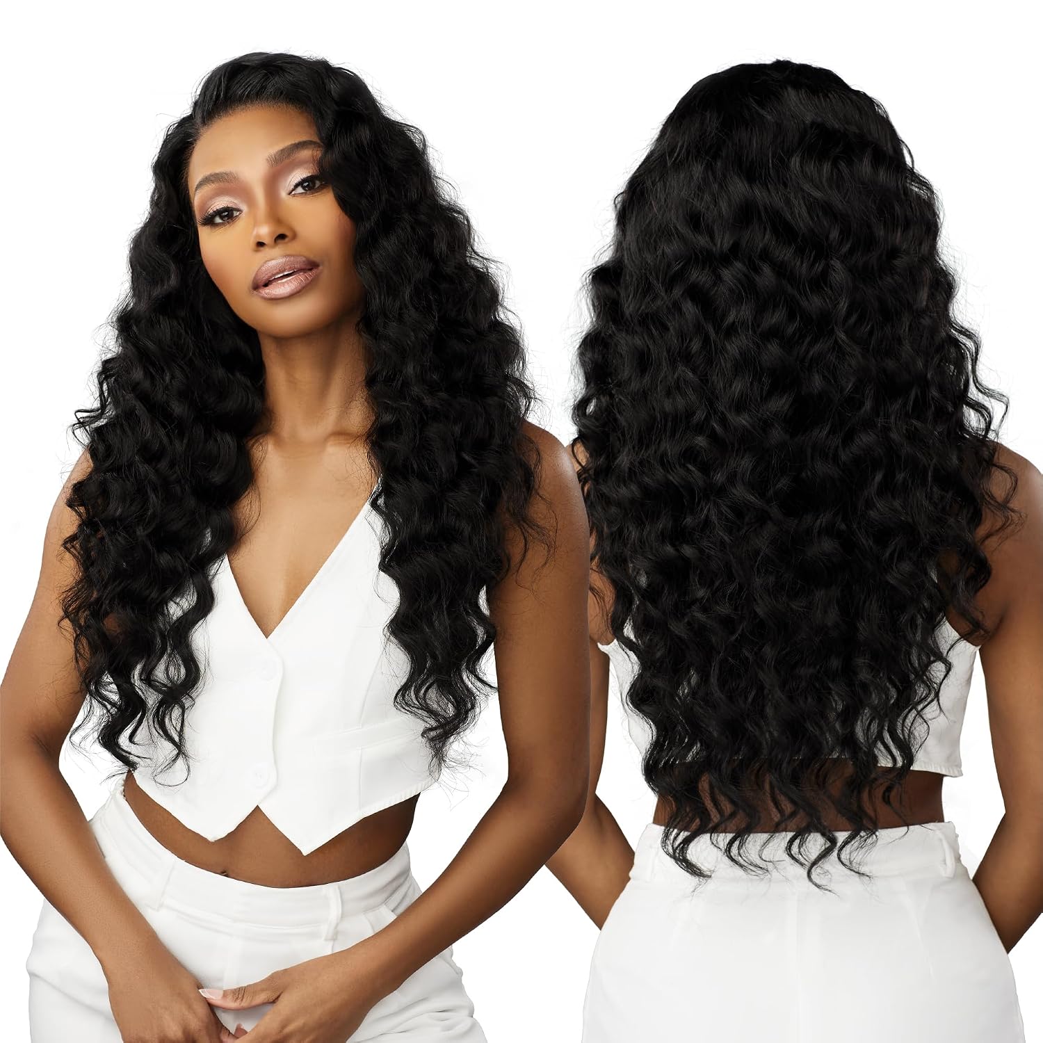 Sensationnel 13A 13X4 Lace Frontalwigs - Loose Wave Human Hair 13A Unprocessed Glueless Straight Preplucked Hairline (20 inch, NATURAL)