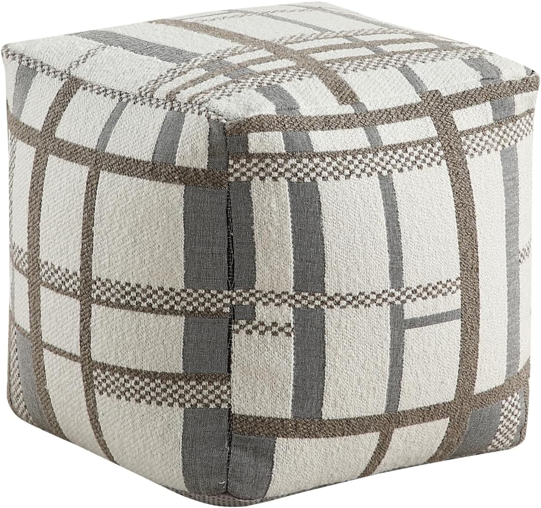 Square Accent Pouf - Multi-Color Jacquard Fabric Ottoman, Footstool & Floor Lounge Seating - Modern Home Décor Accessory
