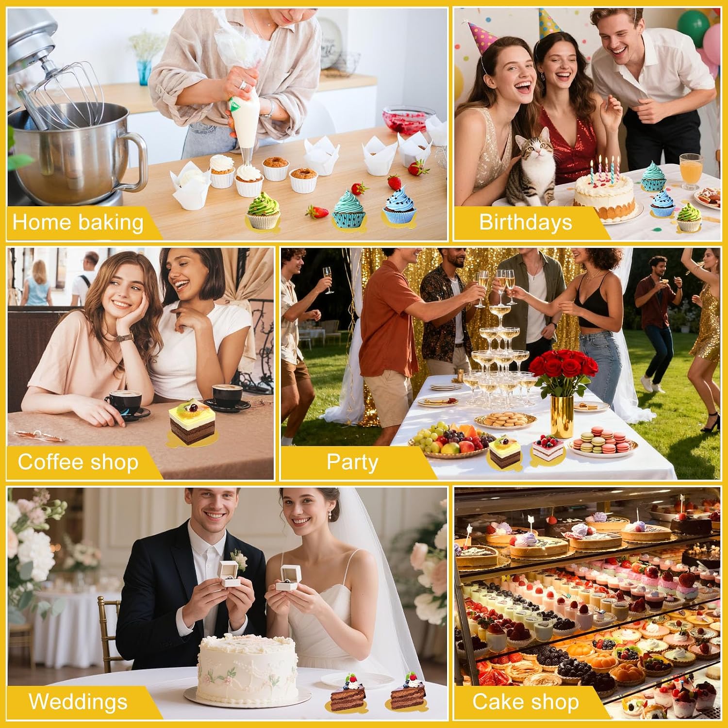 3.5 Inch Mini Cake Boards, 100PCS Round Mousse Cupcake Base, Golden Cake Plates Circle Dessert Boards for Home Kitchen and Bakeries
