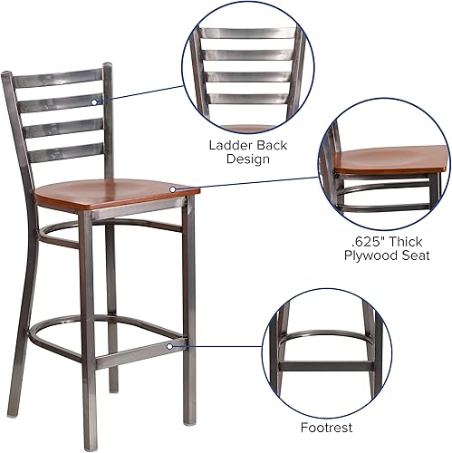 Miniatura 4 de Flash Furniture HERCULES Series - Taburete de bar de metal con revestimiento transparente para restaurante, asiento de madera de cerezo