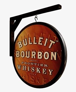 Bourbon Whiskey Pub Sign Bulleit Bourbon 15 inch Diameter Wooden Sign and Wall Hanging Bracket