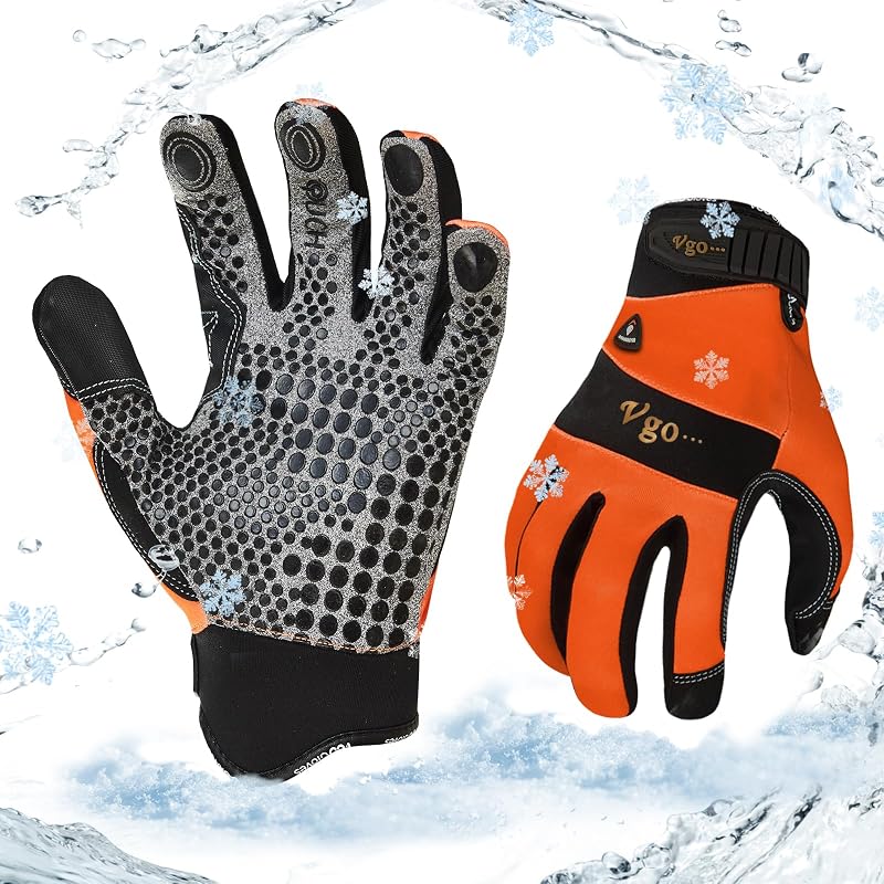 Vgo... 1Pair 0 ℃/32 °F guanti da lavoro invernali in pelle sintetica, guanti da lavoro di sicurezza impermeabile per il tempo freddo, la conservazione a freddo o l'uso del congelatore(SL7895FLWP)