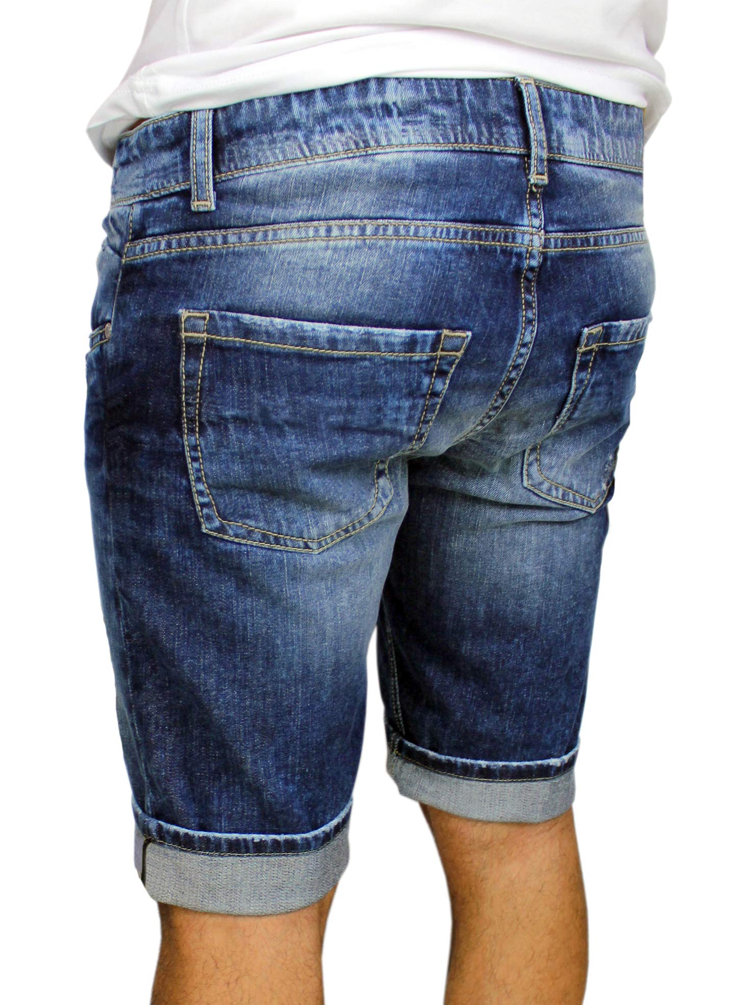 Jeans Pantaloni Corti Uomo Blu Denim Shorts Estivi in Cotone