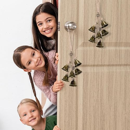 Miniatura 20 de 2 piezas de campanas de bruja para proteger las puertas, campanas de viento de bruja, corona hecha a mano para decoración de puerta del hogar, pomo