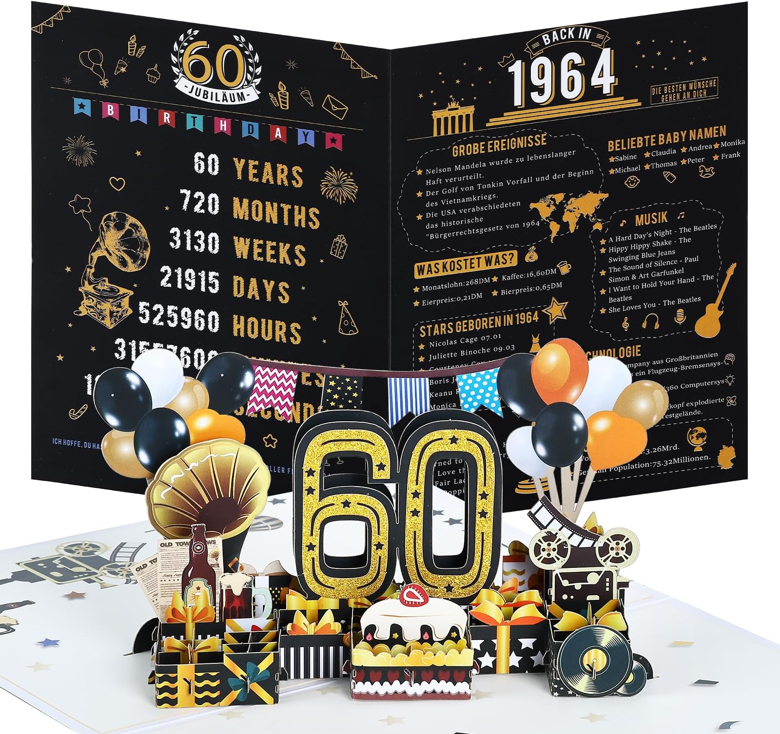 Pop-Up-Karte Zum 60. Geburtstag – Handgefertigt, Personalisierbar, Mit 3D-Effekt