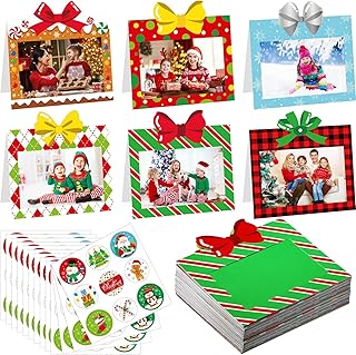 Capoda 48 Sets Christmas Photo Frame Greetings Cards with Envelopes Fits 4 x 6 Photo Insert Present Box Style Christmas Photo Frame Greeting Cards for Christmas Tree Xmas Party Decorations Favors