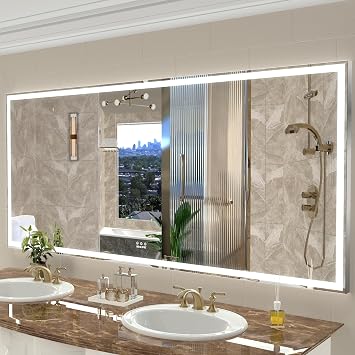 BEAUTME Oversized LED Bathroom Mirror 72X32 inch,Wall Mounted Mirror with 3 Color Aluminum Frame,Full Length Mirrors with Lights for Bedroom Room/Bathroom, Silver,Horizontal/Vertical