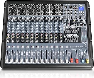 Sound Town 14-Channel 2x800W Powered Mixer w/ 2 Bus, DSP effects, USB, MP3, Dual 7-band EQ, Phantom Power (TRITON-142PW)