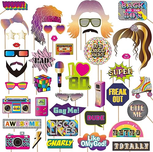 BRT Bearingshui Accesorios para cabina de fotos de los años 80, juego de accesorios de fotos retro de los 80, juego de accesorios para cabina de