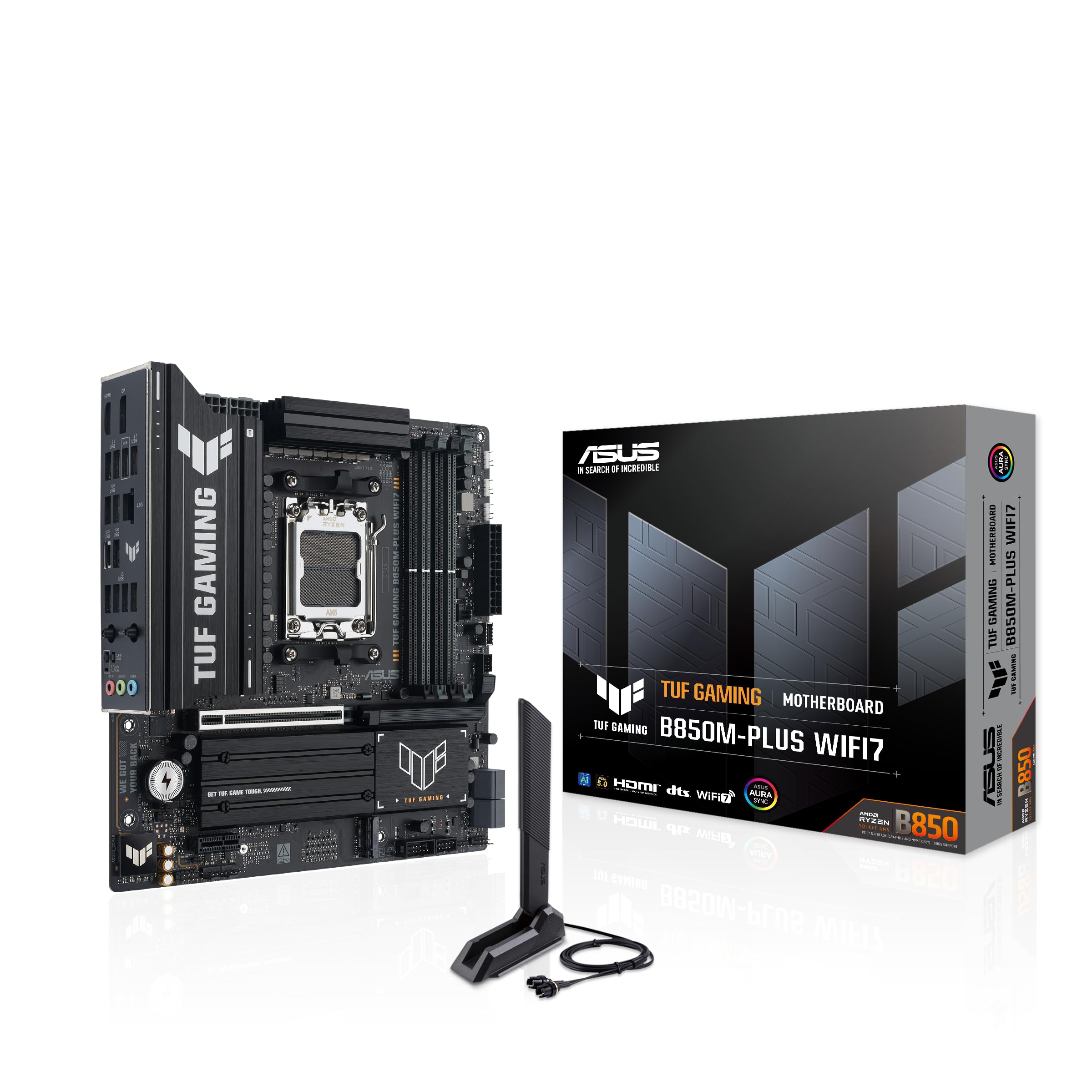 TUF Gaming B850M-PLUS WIFI7 AMD B850 mATX Motherboard, 14+2+1 80A DrMOS Power Stages, DDR5, PCIe 5.0, 3X M.2 Slots, WiFi 7, 2.5Gb Ethernet, DisplayPort, HDMI, Rear USB-C 20Gbps and Front USB-C 10Gbps-image-34