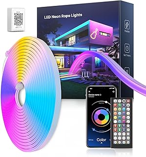 Mexllex LED Neon Rope Lights 5M, Flexible RGB LED Strip with App & Remote Control, Music Sync Colour Changing Waterproof L…