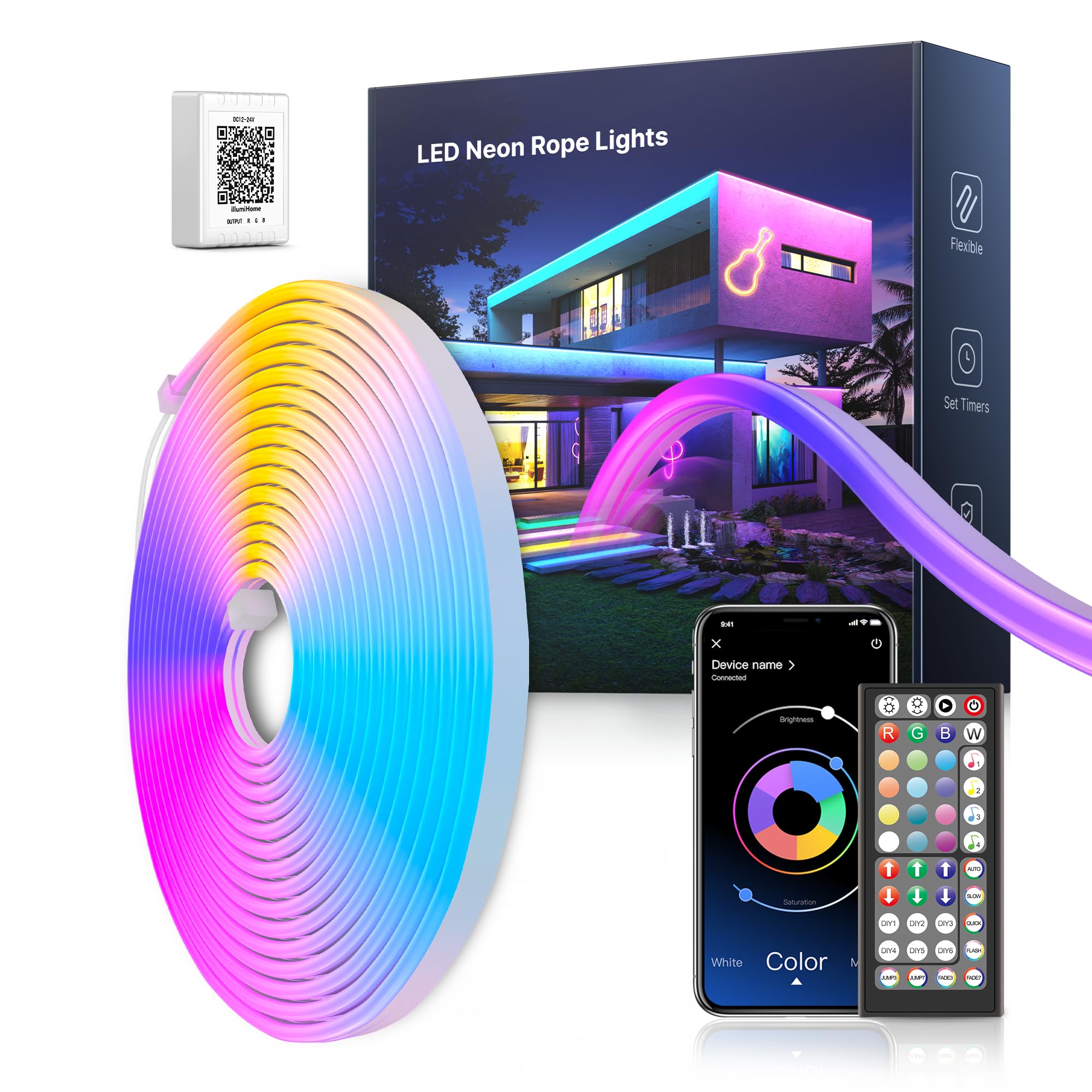 Mexllex Multicolored Led Neon Rope Lights 5M, Flexible Rgb Led Strip With App & Remote Control, Music Sync Colour Changing Waterproof Lighting For Bedroom, Gaming & Home Decor