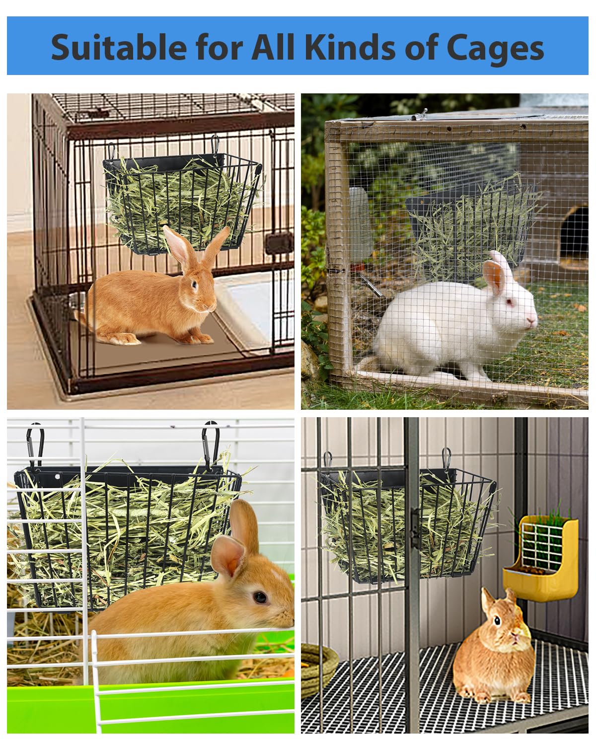 Comedero de heno para conejos, comedero de heno de cobayas, comedero de heno con marco de metal XL, 9.7 x 4.7 x 6.6 pulgadas, soporte de heno para conejos, cobayas, chinchillas, animales pequeños