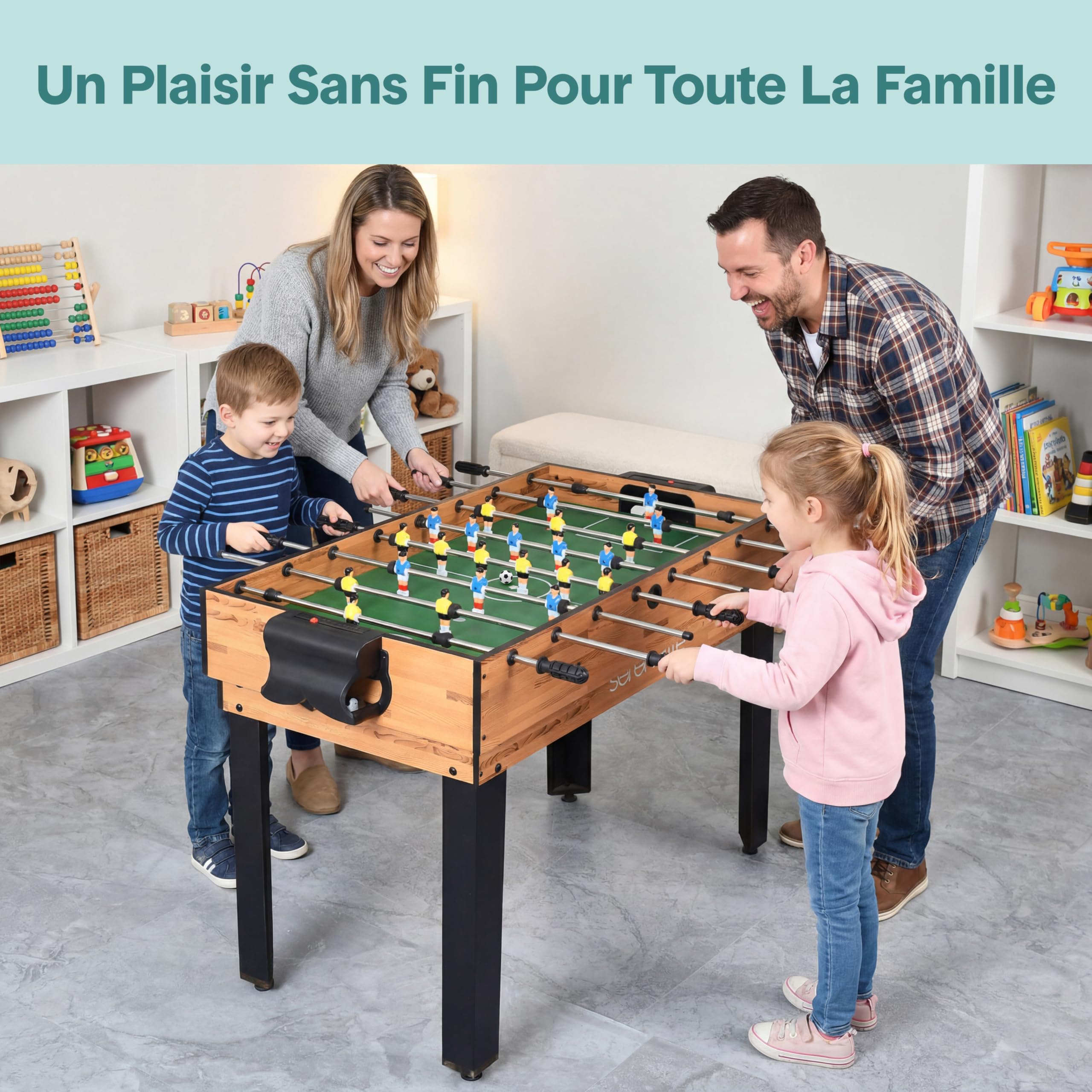 SereneLife Table Multi-Jeux 2-en-1/4-en-1/5-en-1 – Baby-Foot, Air Hockey, Ping-Pong, Billard, Shuffleboard – Table de Jeux d’Arcade Familiale, Accessoires Inclus (sur Pied)