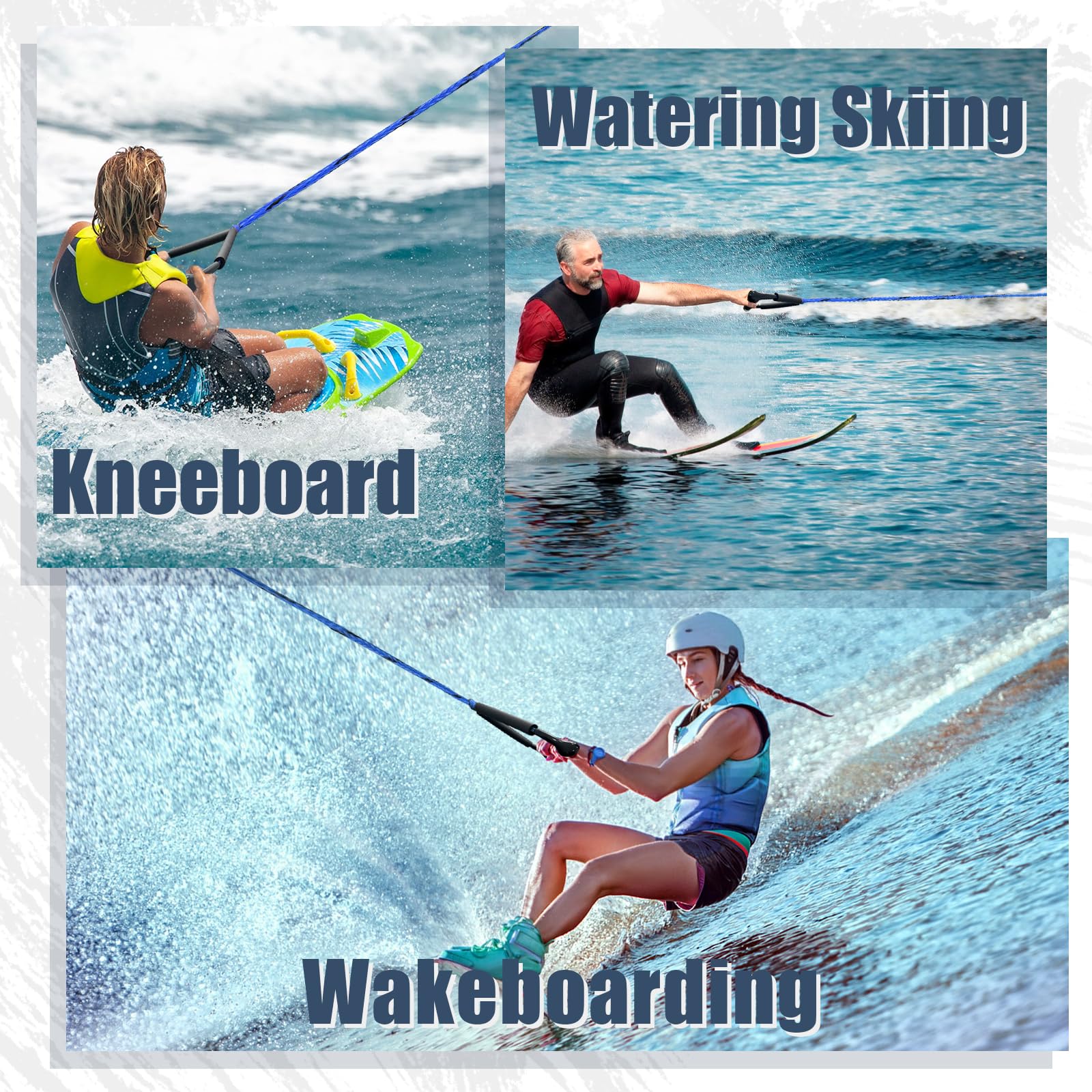 Cuerda de wakeboard de 75 pies con asa para wakeboard, esquí acuático y wakesurf