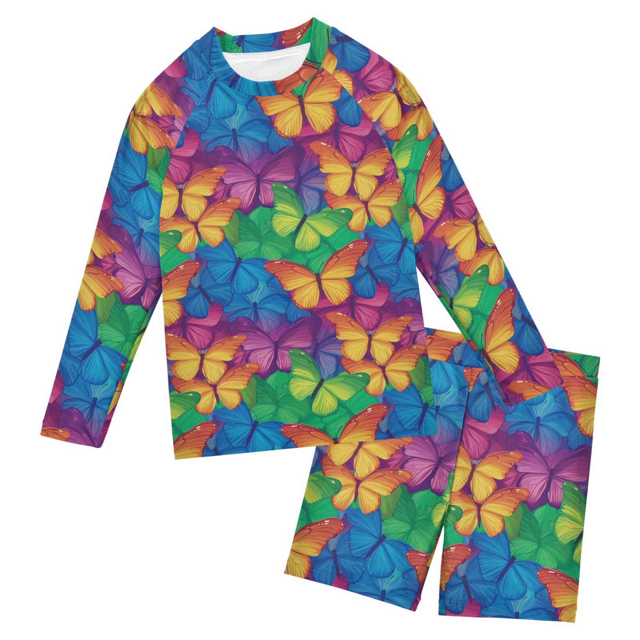 Colorful Butterfly Baby Boys' Toddler Long Sleeved Rashguard Swim Bathing Suit Set B0403988
