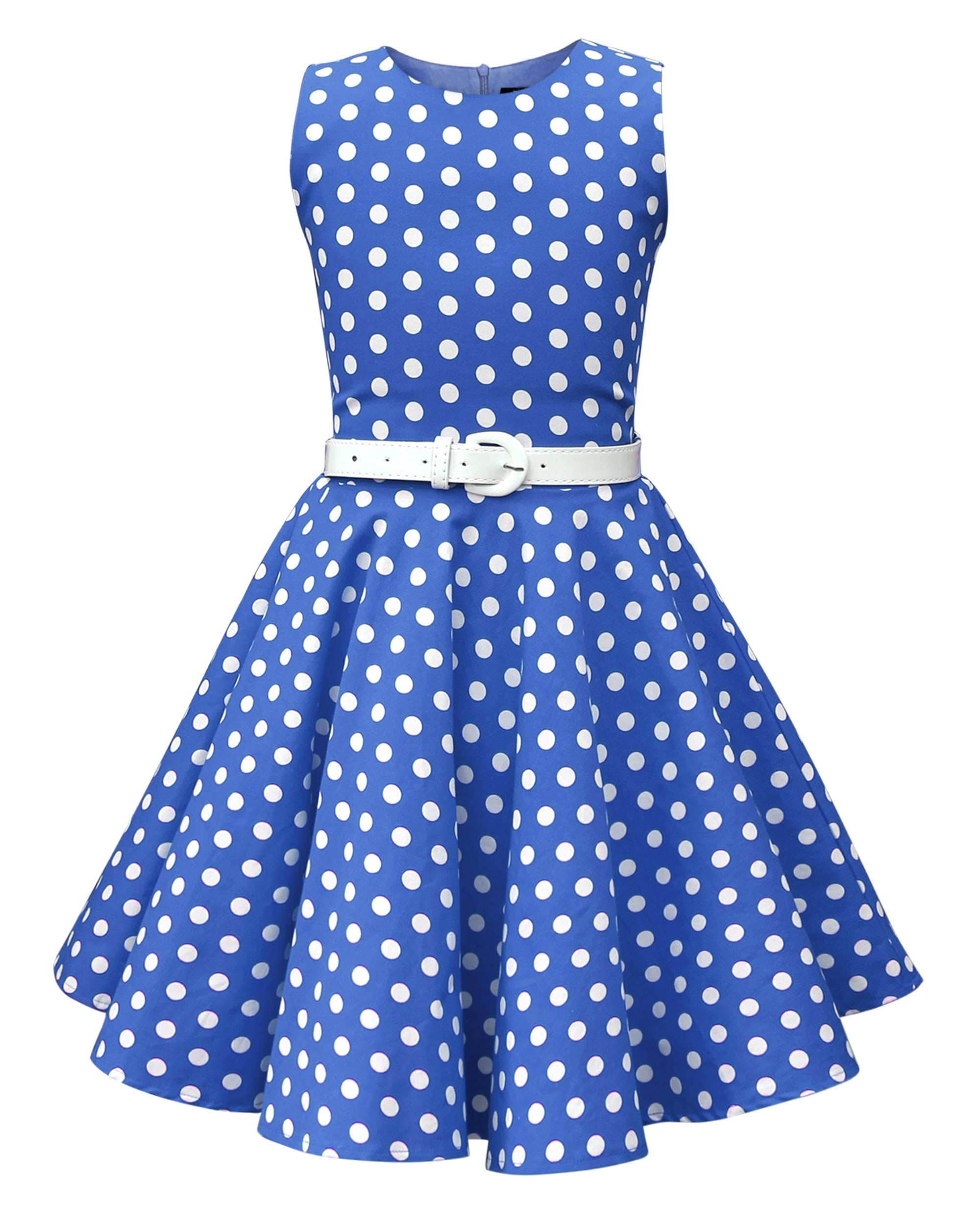 BlackButterfly Girls Audrey Dress, Royal Blue Polka Dot, 9-10 Years
