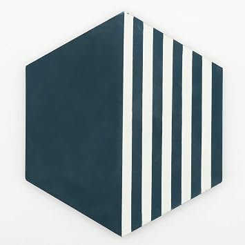 Moroccan Mosaic & Tile House CTP72-10 Menara Hexagon Handmade Cement Tiles, Pack of 12, Navy Blue and White Lines