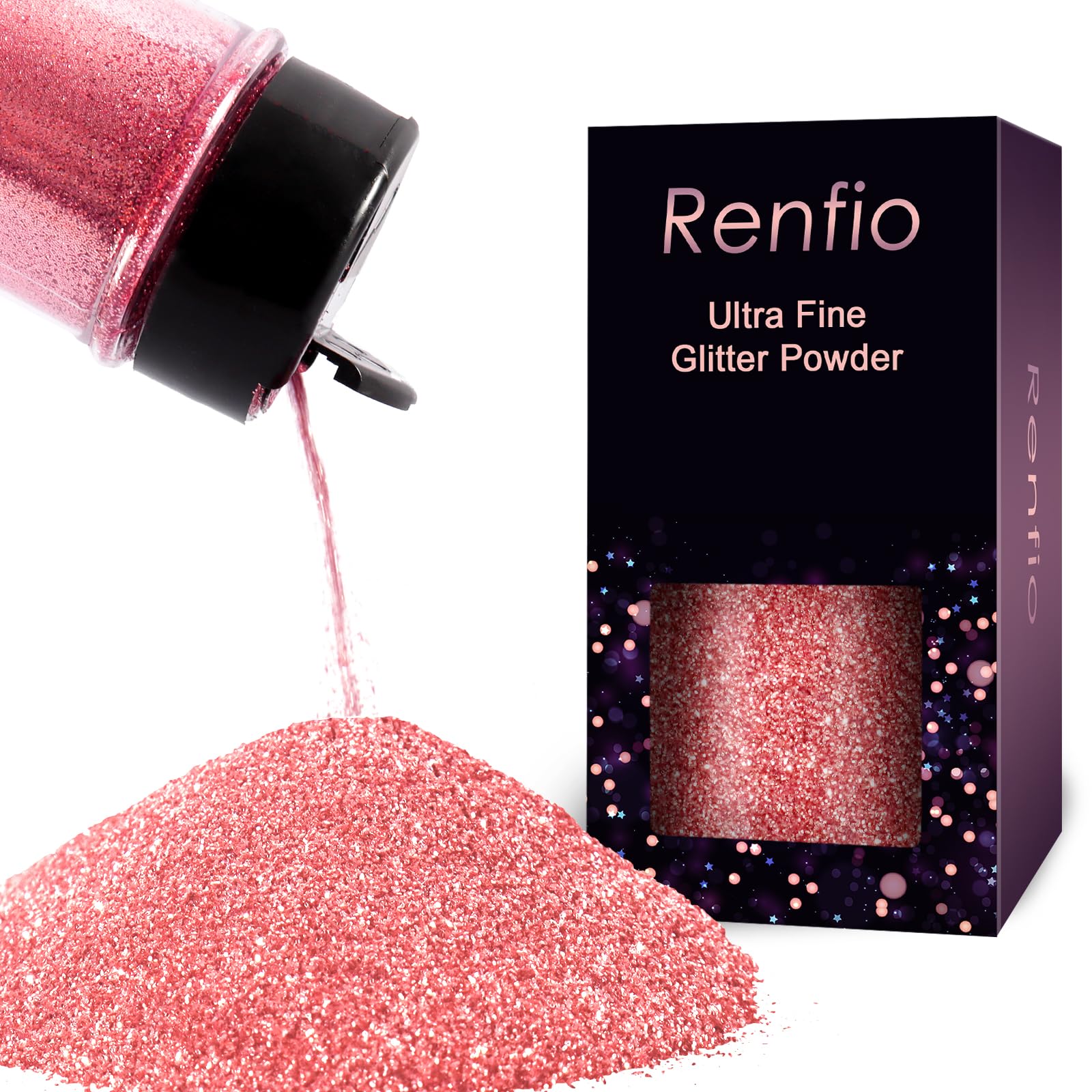 Renfio Polvere Glitter Ultra Fine In Resina Metallizzata, 60 G, Fiocchi Di Pet Per Decorazioni Di Rose, 0,2 Mm, Per Bicchieri, Melma, Rose, Colore: Carminio-image