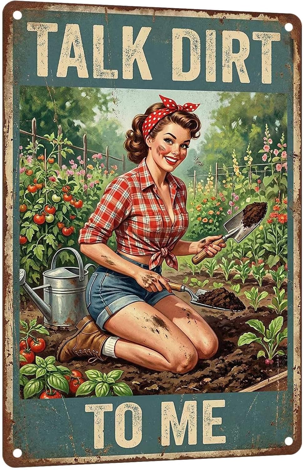 Garden Wall Decor Funny Tin Sign Talk Dirt To Me Harvest Wall Art Kitchen Farm Garden Potting Bench 8x12 inch