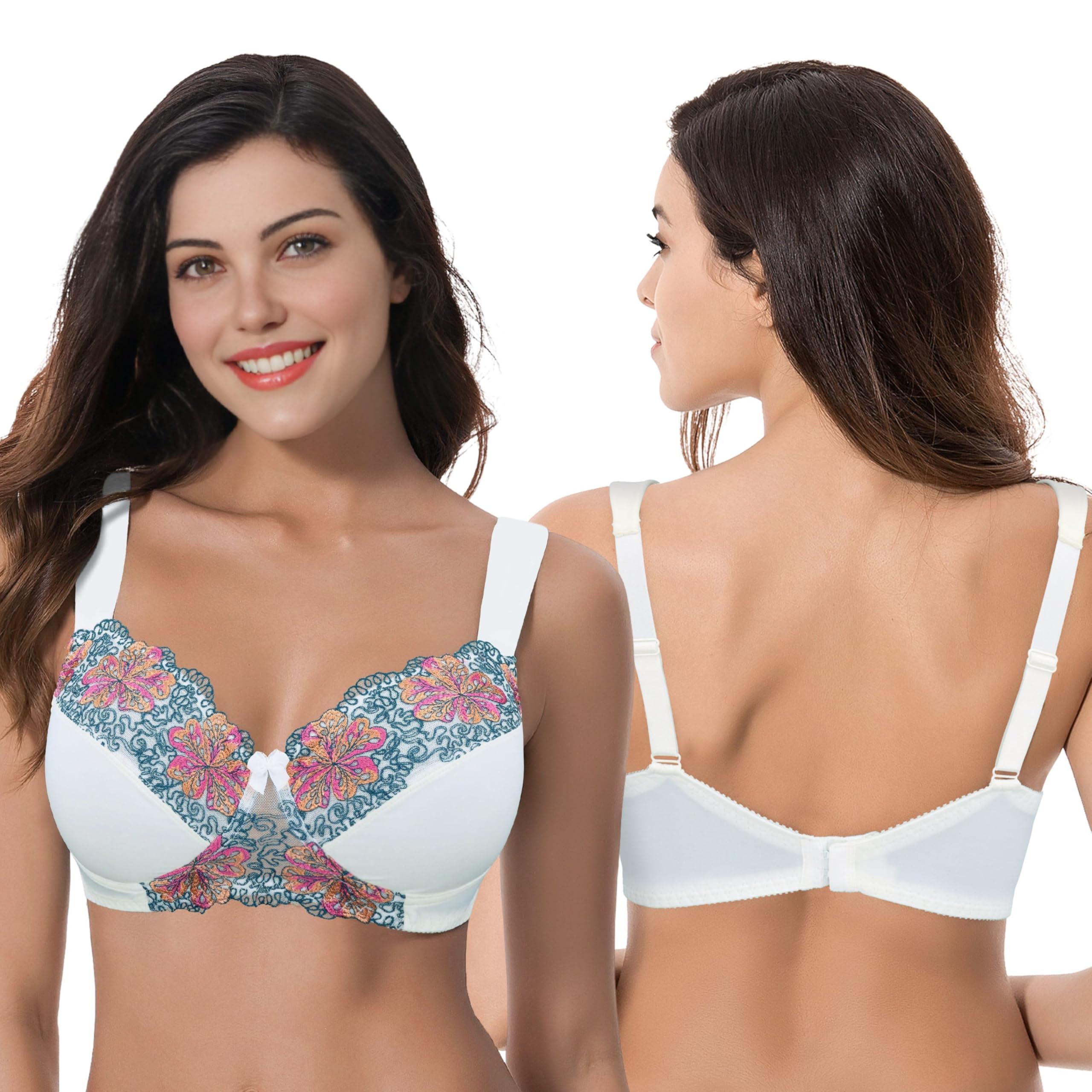 Curve Muse Reggiseno Senza Fili Sfoderato Minimizer Taglie Forti con Ricamo in Pizzo-Confezione da 3