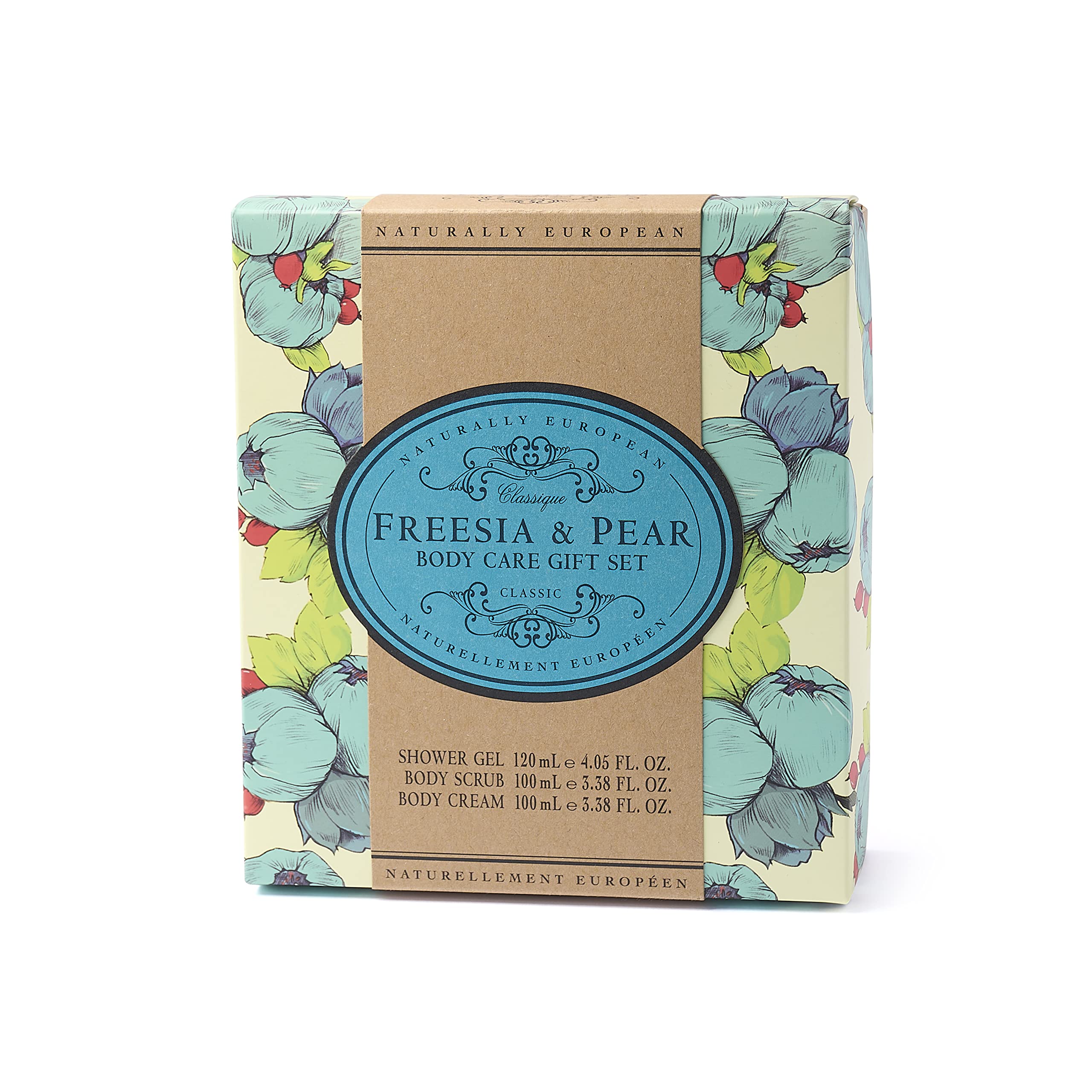 Naturally European Freesia and Pear Body Care Gift Set, Nourishes and Protects All Skin Types, Includes Shower Gel 120ml