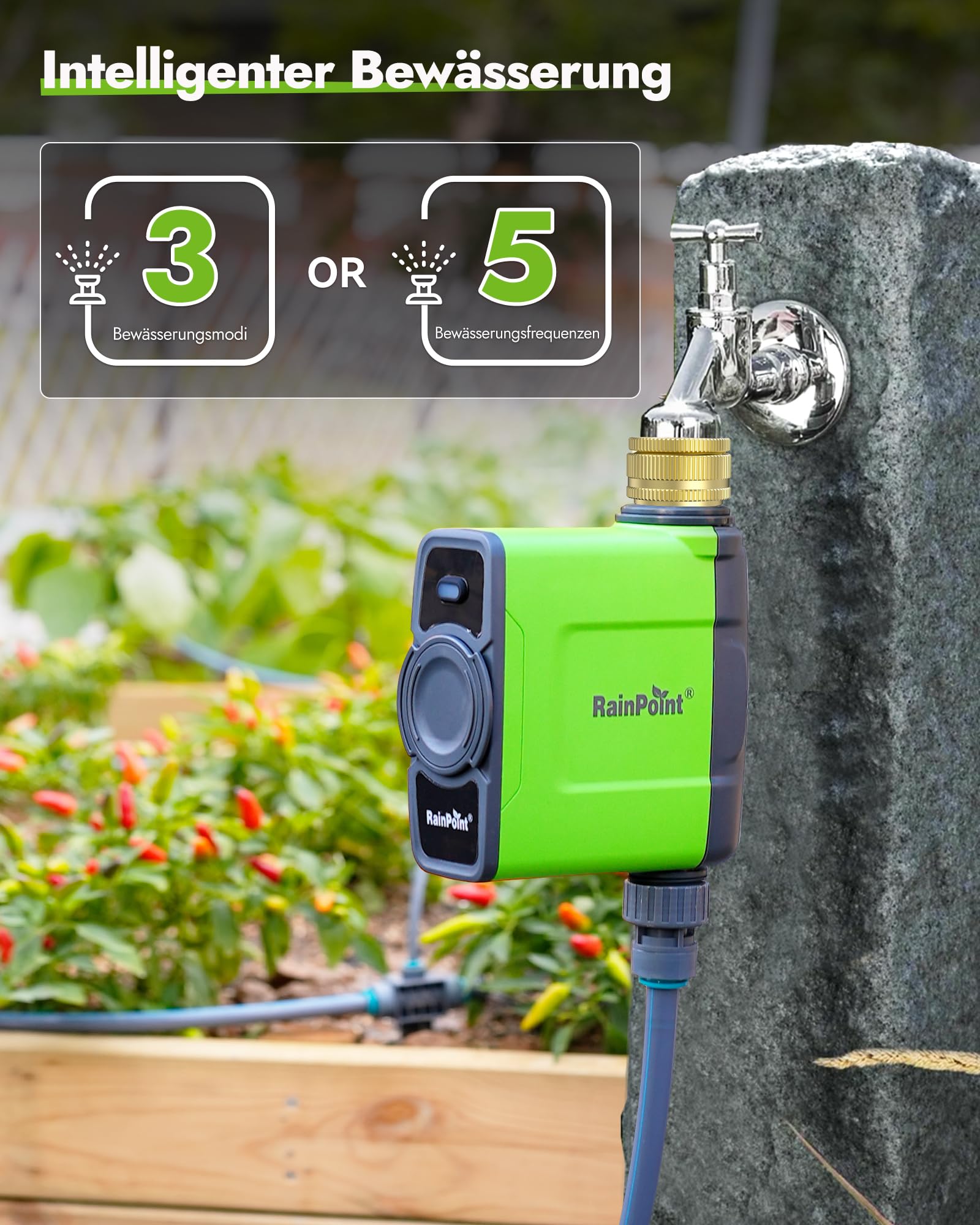 RAINPOINT Programador Riego WiFi sin Puerta Enlace de Antena, Debe Utilizarse con la Puerta de Enlace HWG023/HWG040 (Solo 2,4 GHz), Entrada y Salida de Latón, IP65 Temporizador Riego, 6 Horarios