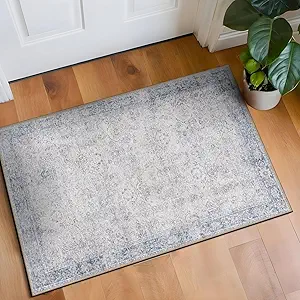 Rugshop Ocean/Blue Transitional Vintage Bordered Accent Rug — Machine Washable, 2'x3' for Entryway, Kitchen and Bathroom