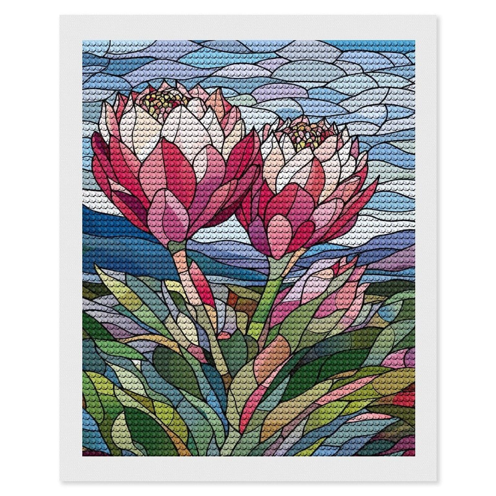 Junmoney Stained Glass Proteas Diamond Painting Kit 16"x20", Easy Handmade Project, Easy to Enjoy, Aesthetic Room Decor, Christmas Gift