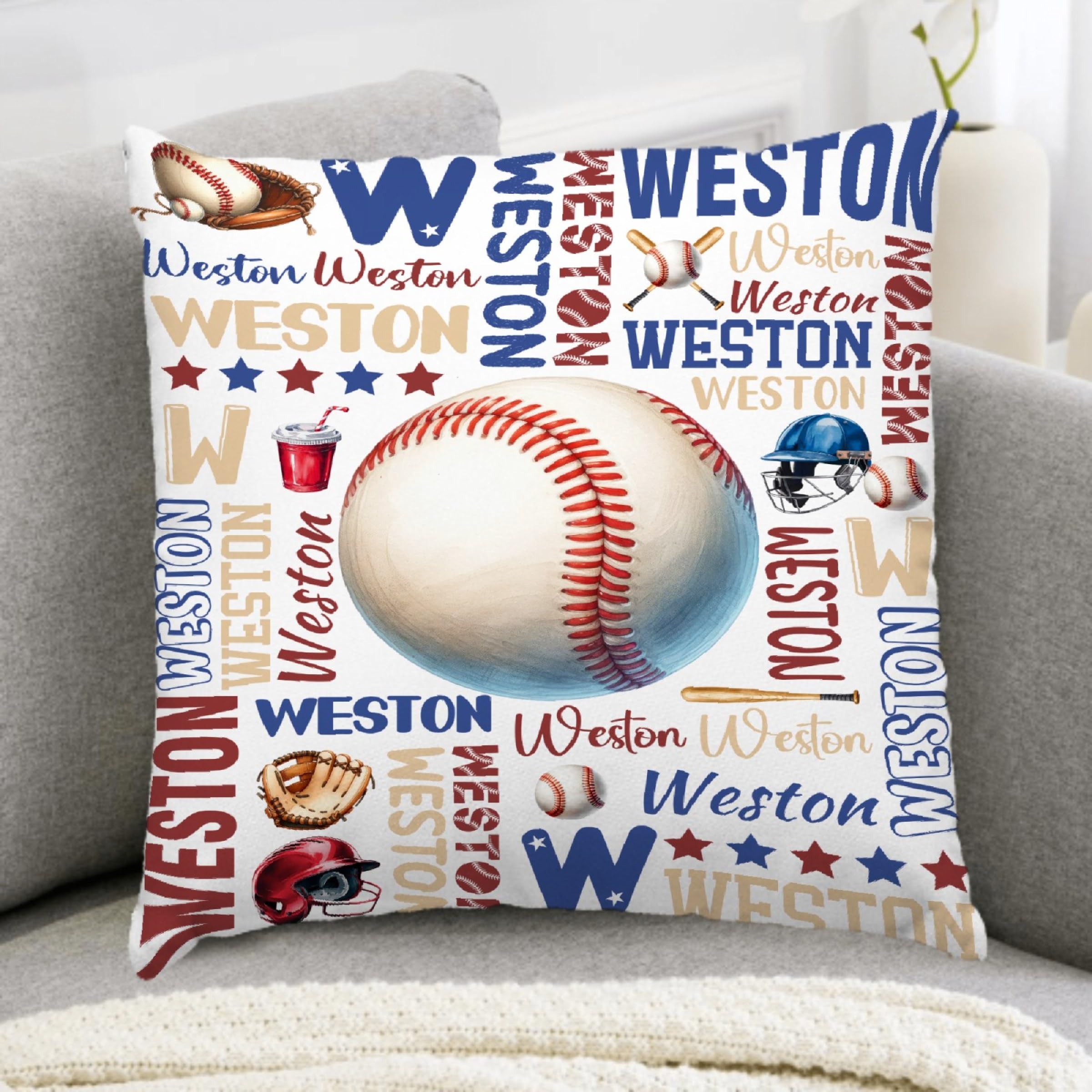 Personalized Baseball Pillow Case Custom Name/Photo Personalized Throw Pillows Custom Pillowcase Birthday for Boys Girls Cover Love Keepsake Couple Gifts Office Home Decor?20