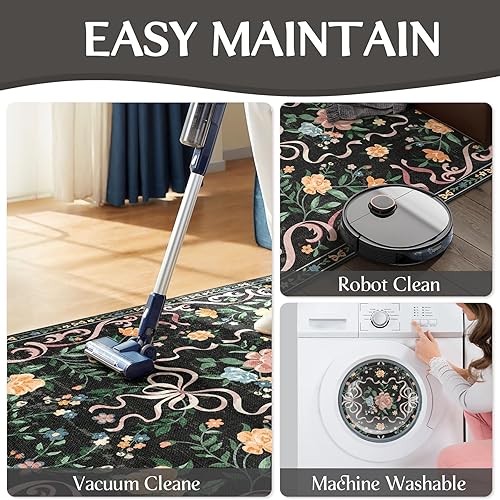 Vista 20 de Alfombras pequeñas de 2 x 3 pulgadas para entrada, alfombra bohemia verde para baño, pasillo, alfombra de cocina vintage, antideslizante, lavable