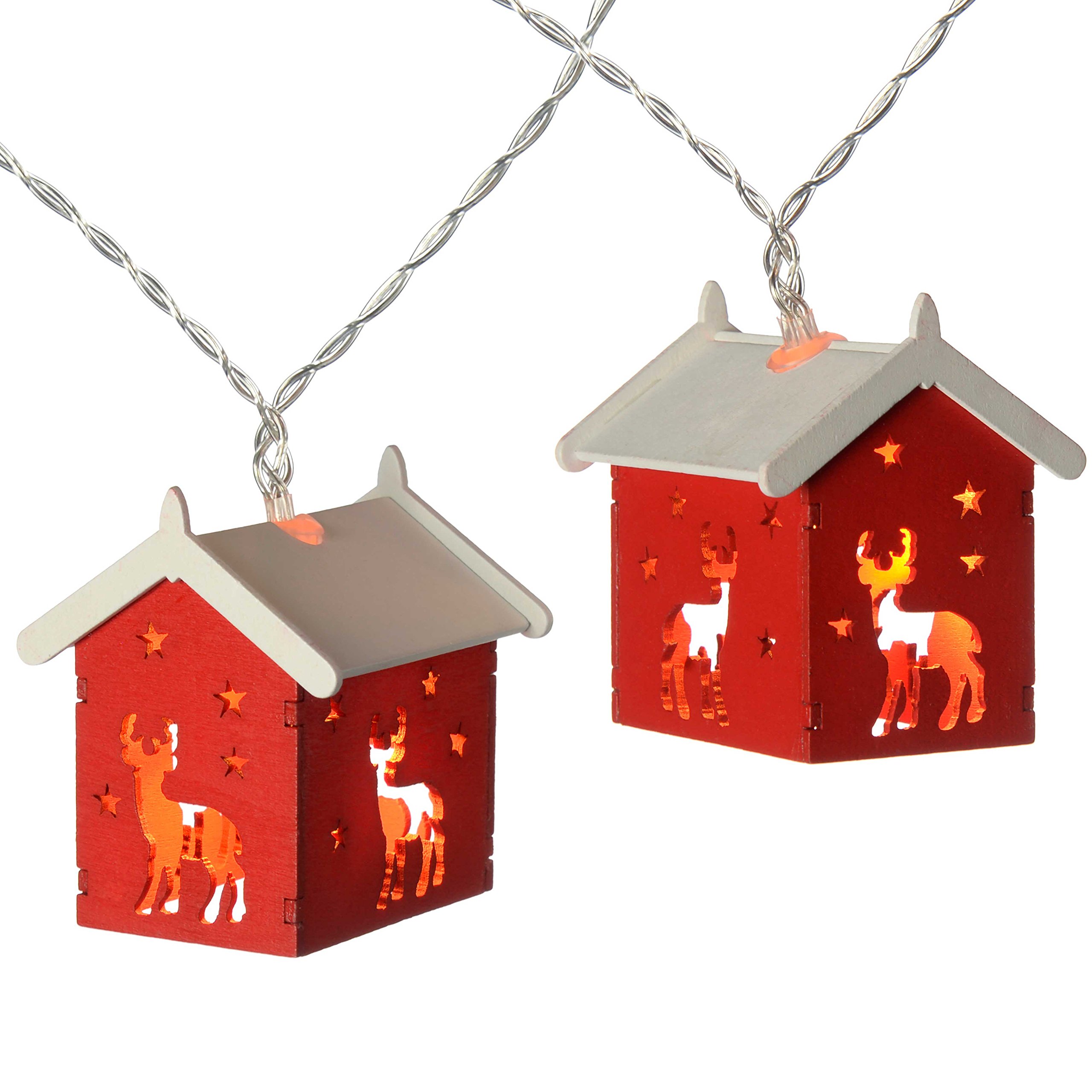 WeRChristmas Reindeer Wooden House Light String with 10-LED - Red