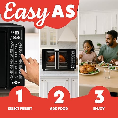 Miniatura 9 de Gourmia Combo de freidora de aire para horno tostador 17 preajustes de cocción 1700W puerta francesa horno freidora de aire digital accesorios de