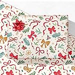 GIOLNIAY Christmas Bows Wrapping Paper for Girls Boys Kids - Holiday Gift Wrap with Ribbons, Red Bows, Winter Foliage Design - 4 Jumbo Sheets, 2840 Each, Easy to Store