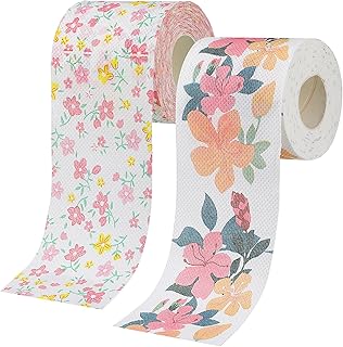 Mobestech 2 Rolos De Papel Higiênico Impresso Em Rolo Papel Higiênico Falso Papel Higiênico Guardanapos De Flores Papel Higiênico De Hotel Tecidos De Flores Papel Higiênico Padrão