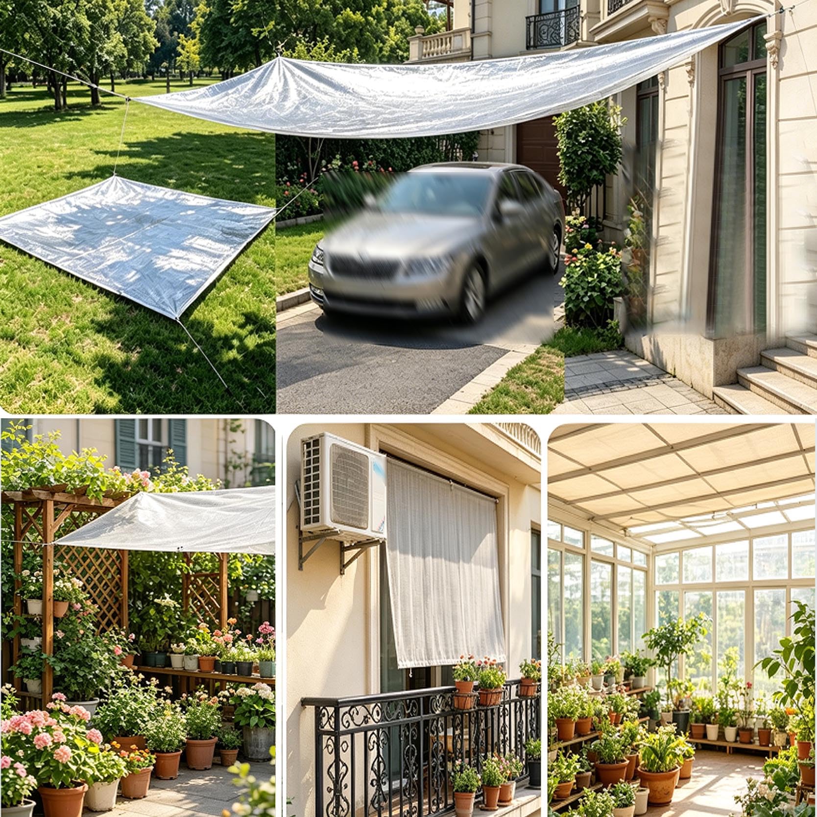 Malla de sombreo Rectangular de Aluminio Reflectante, Reutilizable | Toldo de Sombra 99 % de protección térmica con ojales, fácil de colgar para coche, gallinero, perrera, plantas y camping
