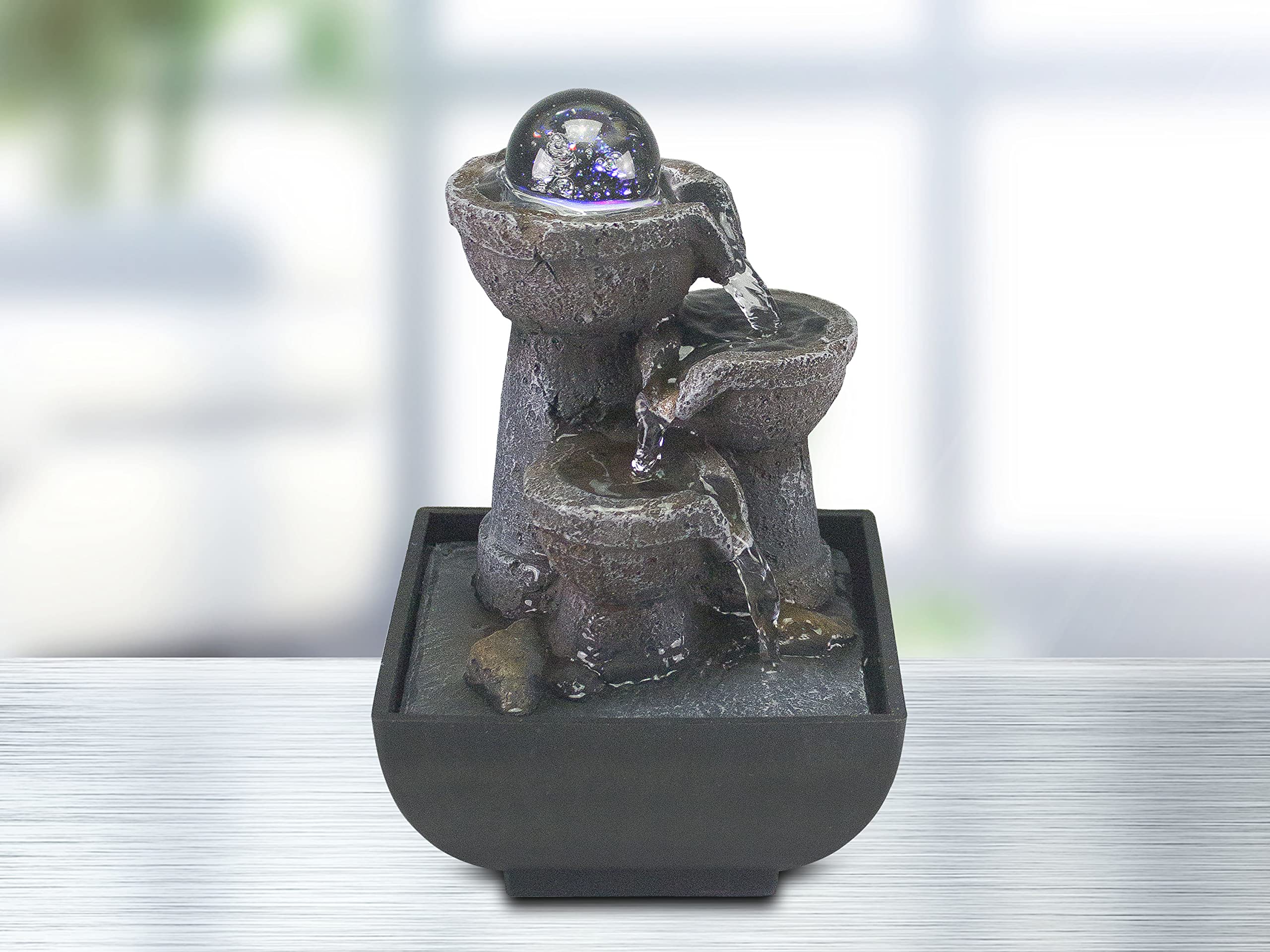 BEPER P201UTP200 Zen Wodospad z oświetleniem LED Relax - Dekoracyjna fontanna wody Wewnętrzna, Żywica/Czarna, mała